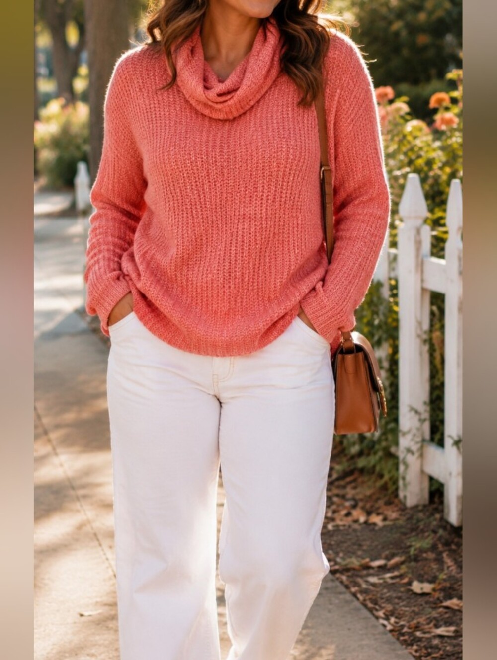 NWT Old Navy Coral Cowl Neck Cotton Blend Knit Sweater Pullover Cotton Blend